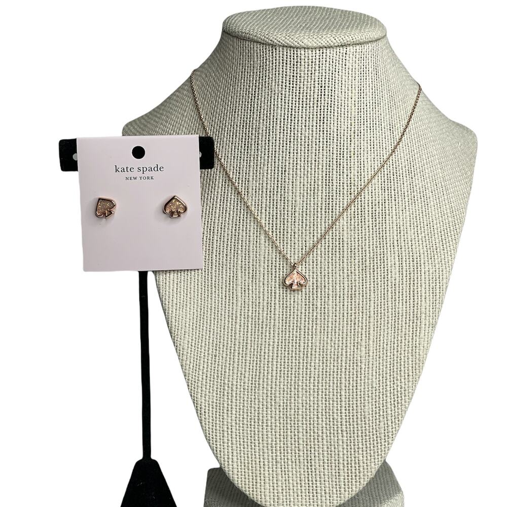 Kate Spade everyday spade glitter enamel Earrings and Necklace set Rose Gold